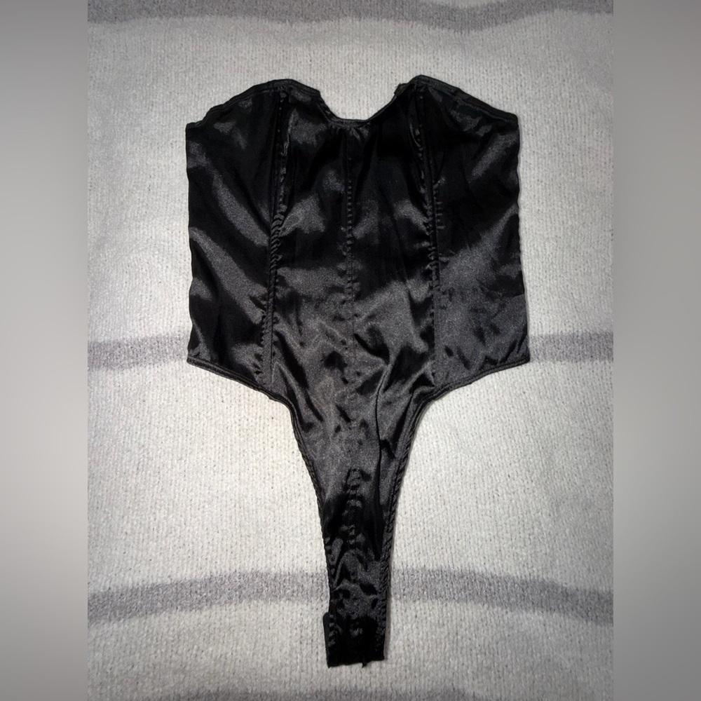 Fashion Nova Black Satin Corset Bodysuit